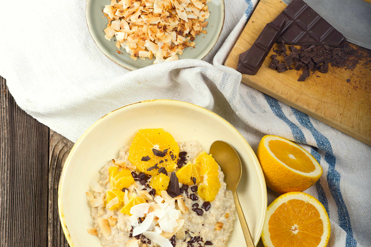 Porridge mit Orange-Schoko-Kokos-Topping