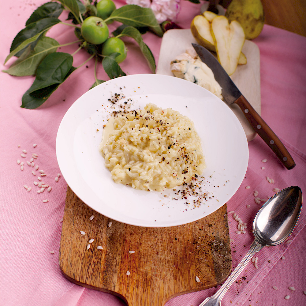 Risotto al formaggio con le pere, Risotto mit Parmesan und Birne