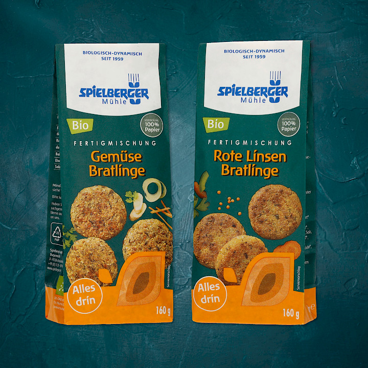 Probiert jetzt unsere neuen Mischungen für vegane Bratlinge auf Basis von Roten Linsen und Gemüse.